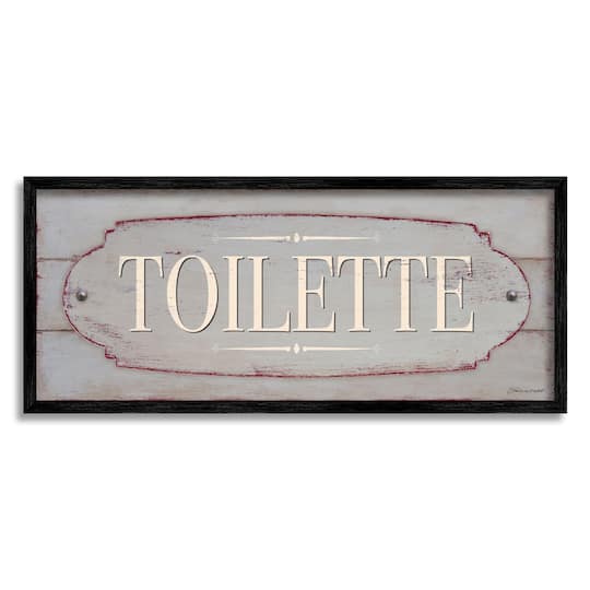 Stupell Industries Rustic Toilette Sign French Farmhouse Traditional Grain Pattern Framed Wall Art